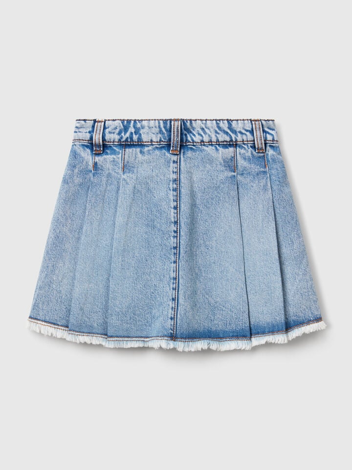 Benetton Pleated Denim Skirt Light Blue