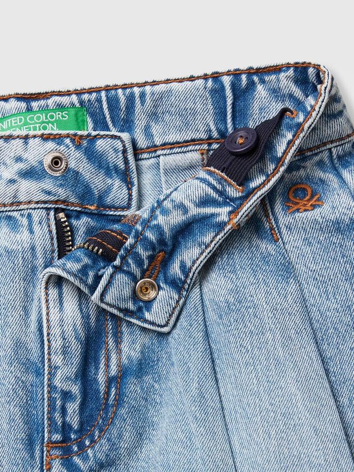 Benetton Pleated Denim Skirt Light Blue