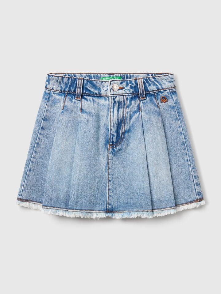 benetton Pleated denim skirt Light Blue