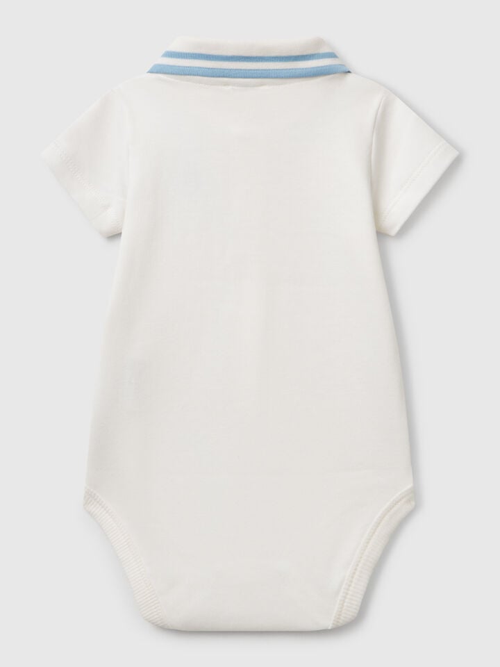 Benetton Polo Bodysuit In Cotton Creamy White