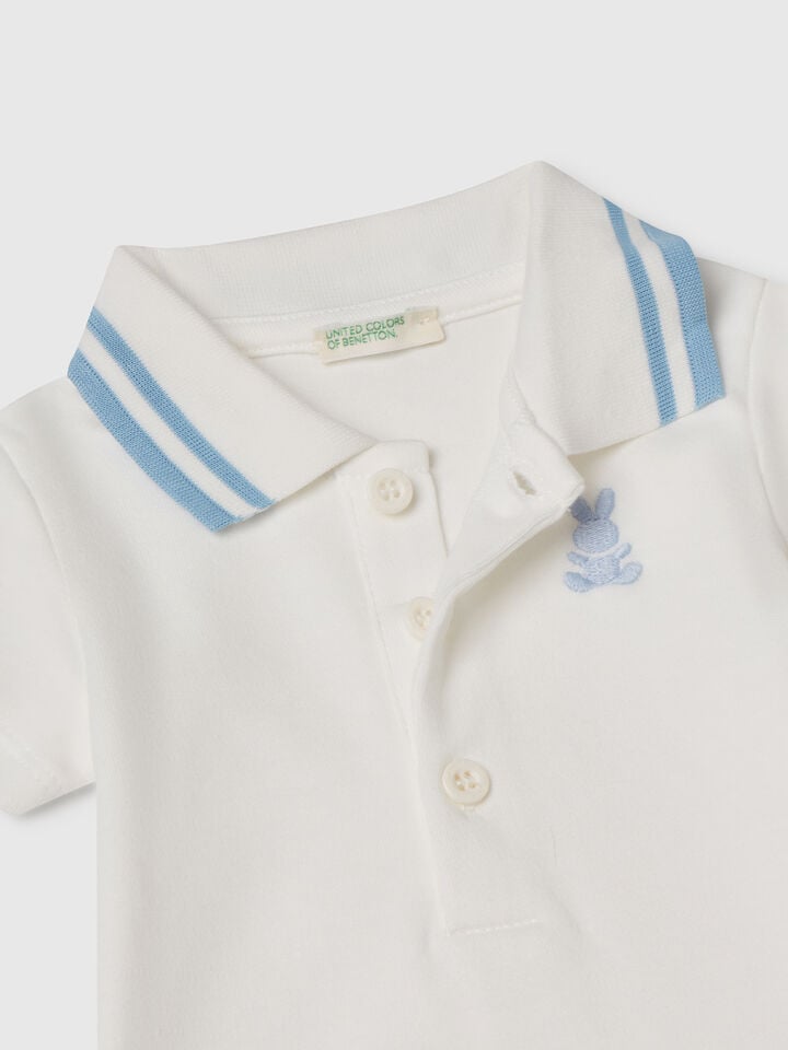 Benetton Polo Bodysuit In Cotton Creamy White