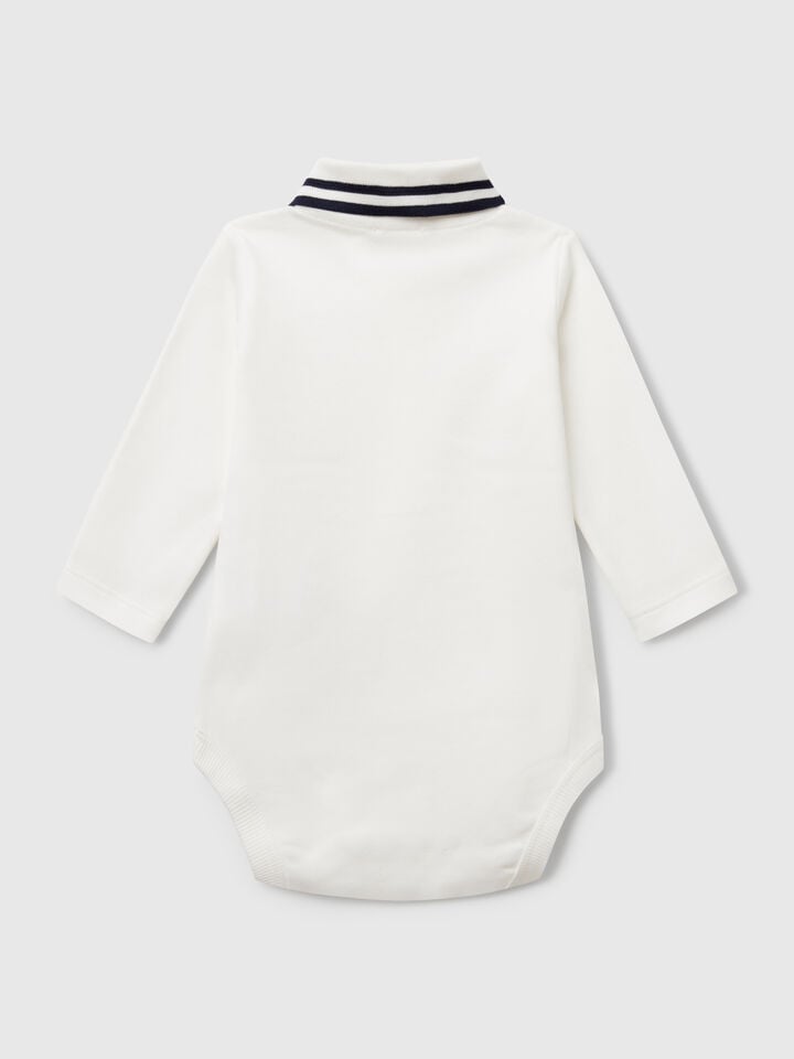 Benetton Polo Bodysuit In Cotton Creamy White