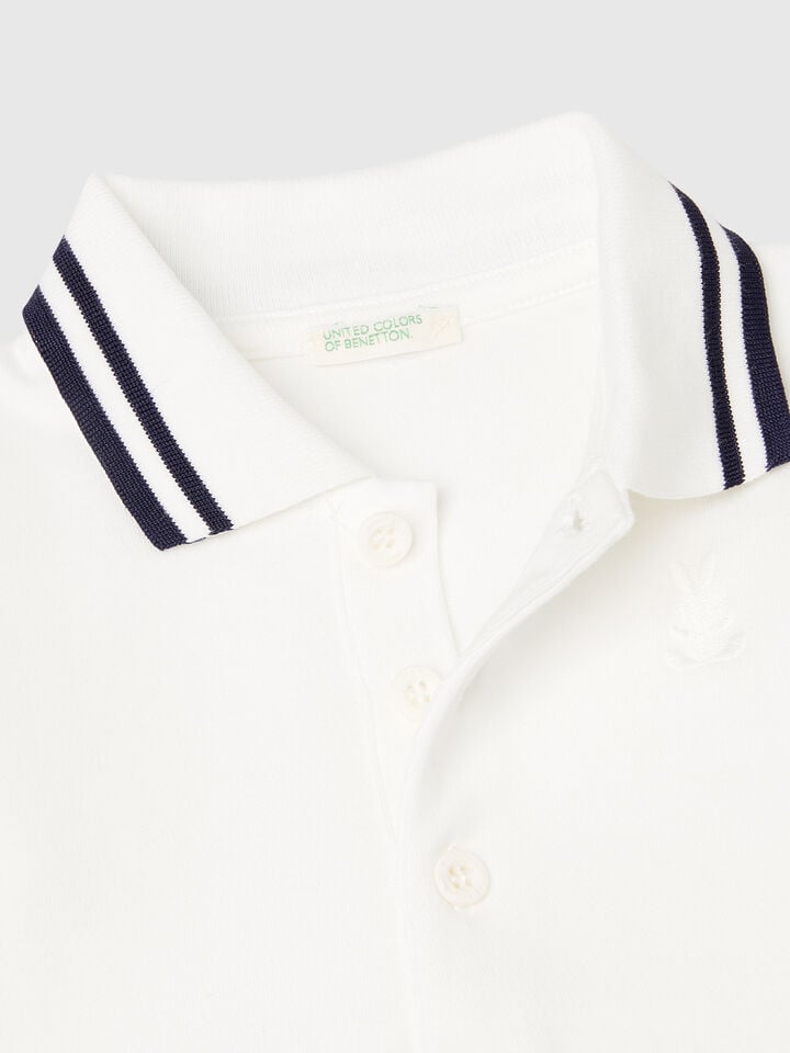 Benetton Polo Bodysuit In Cotton Creamy White