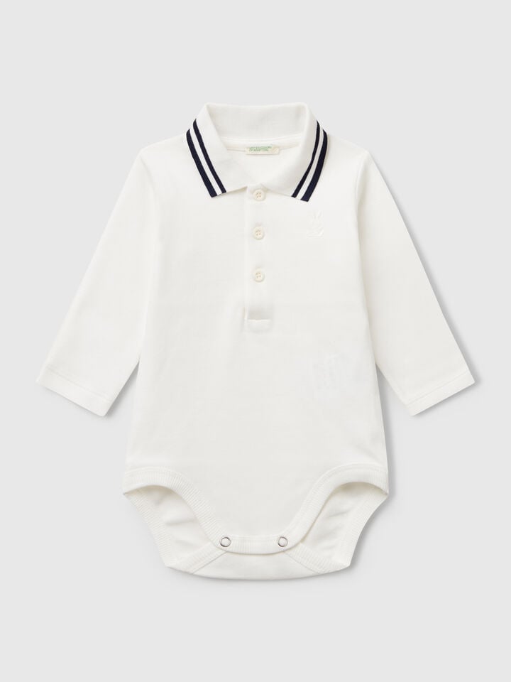 benetton Polo bodysuit in cotton Creamy White