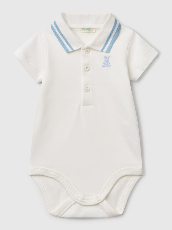 benetton Polo bodysuit in cotton Creamy White