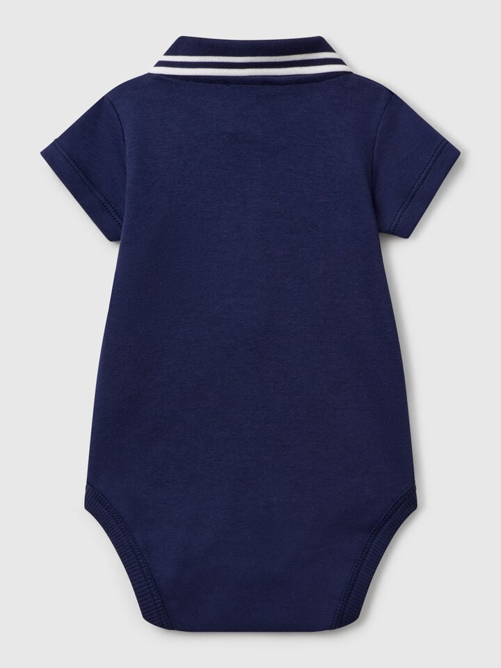 Benetton Polo Bodysuit In Cotton Dark Blue