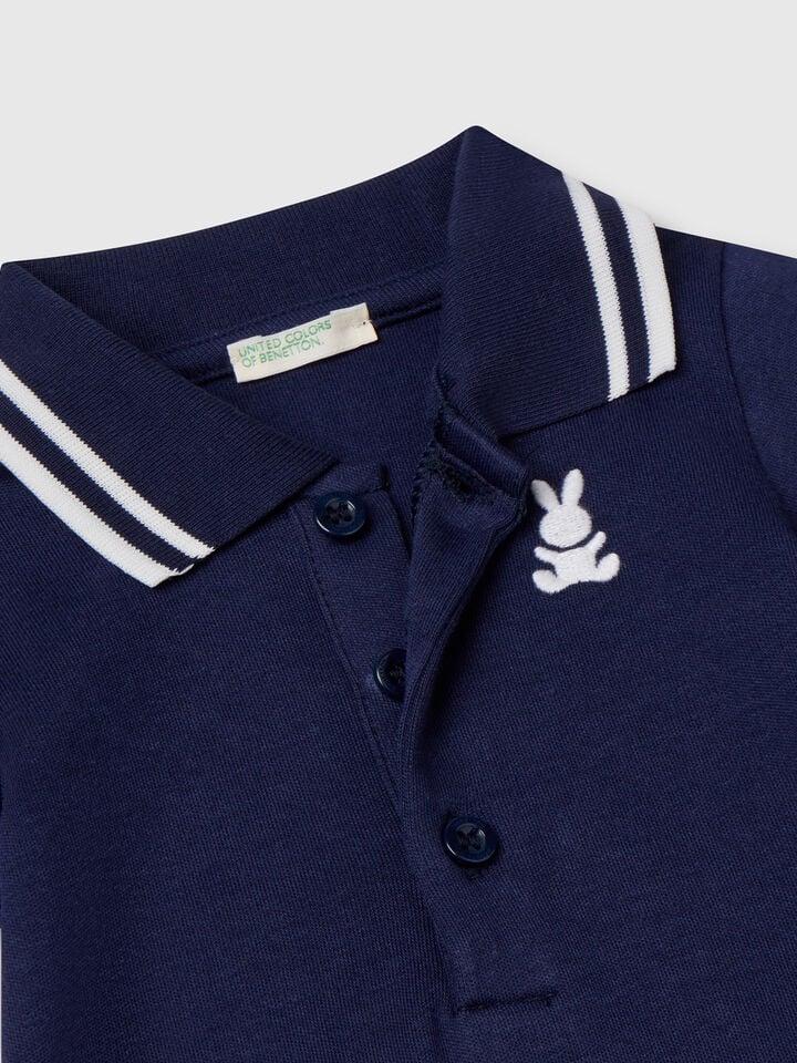 Benetton Polo Bodysuit In Cotton Dark Blue