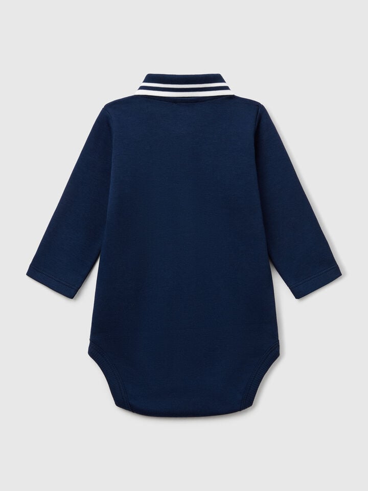 Benetton Polo Bodysuit In Cotton Dark Blue