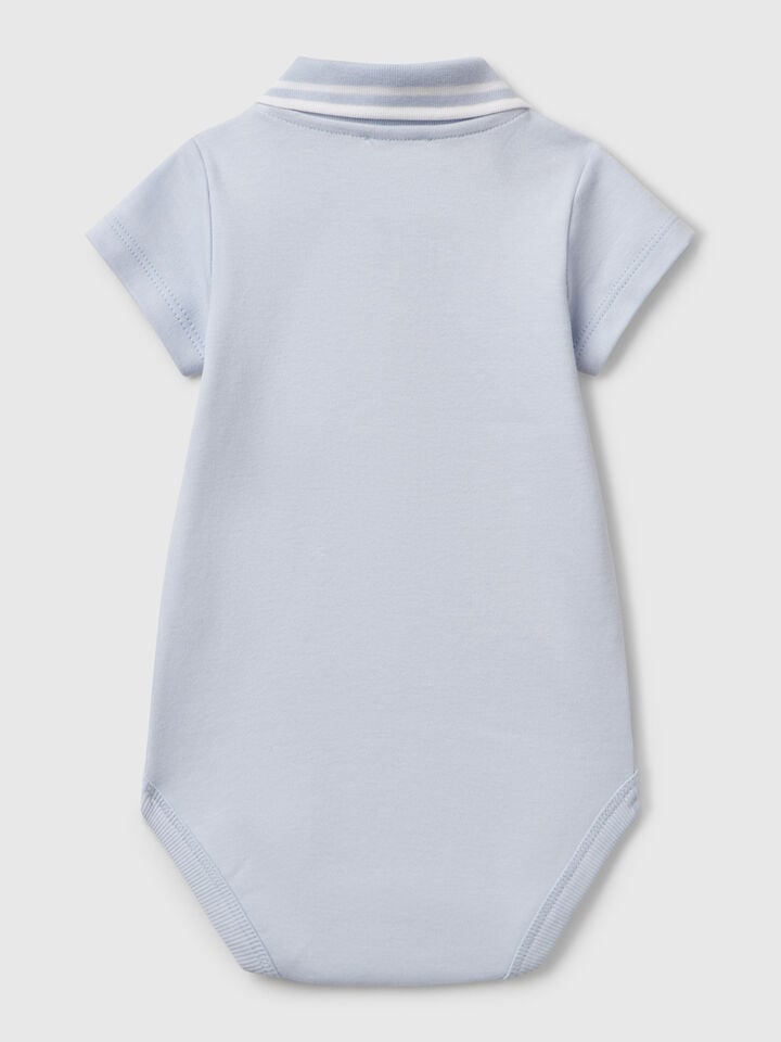 Benetton Polo Bodysuit In Cotton Sky Blue
