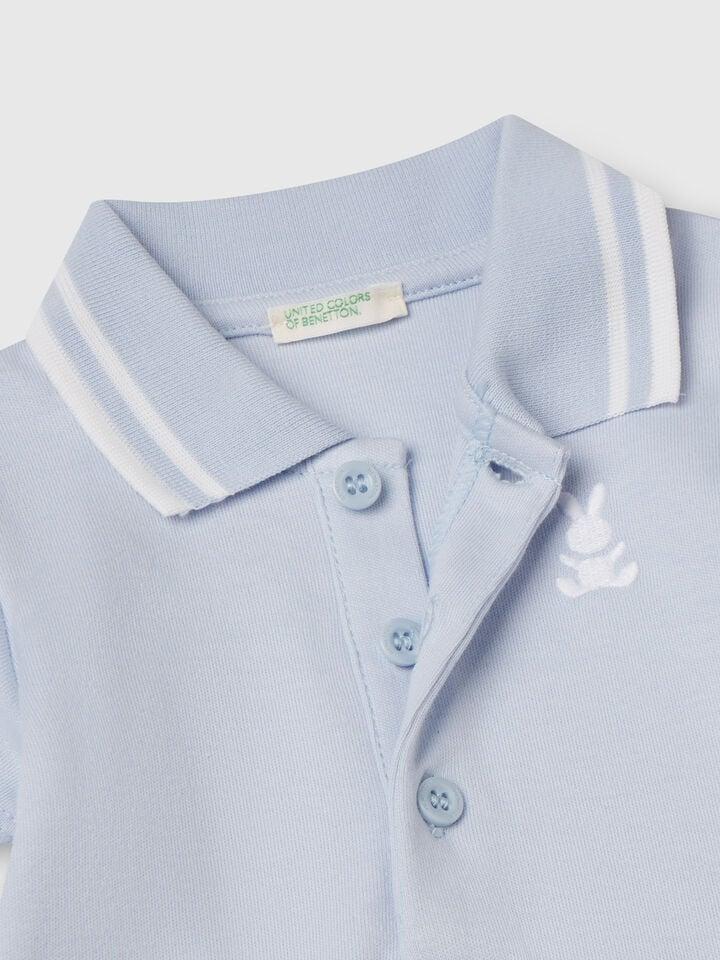 Benetton Polo Bodysuit In Cotton Sky Blue
