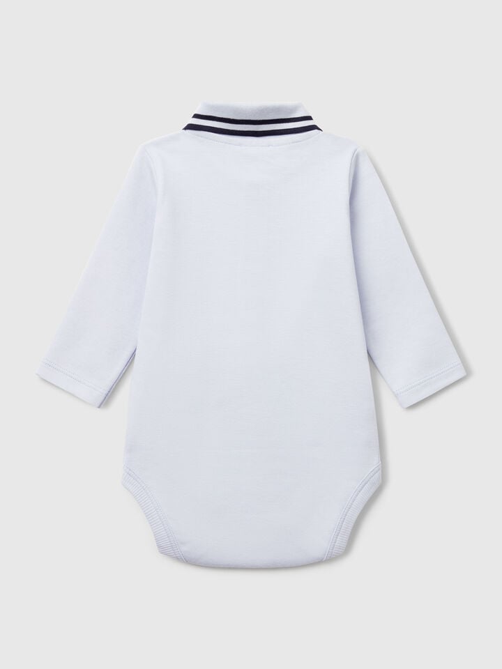 Benetton Polo Bodysuit In Cotton Sky Blue
