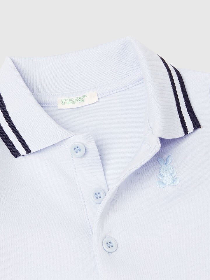 Benetton Polo Bodysuit In Cotton Sky Blue