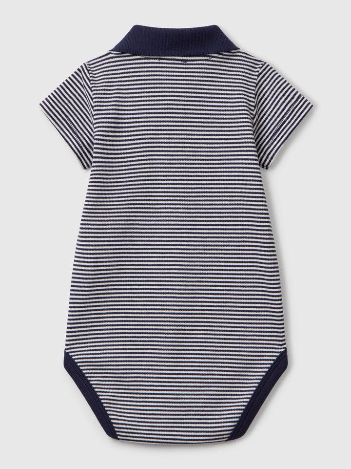 Benetton Polo Bodysuit In Stretch Cotton Dark Blue