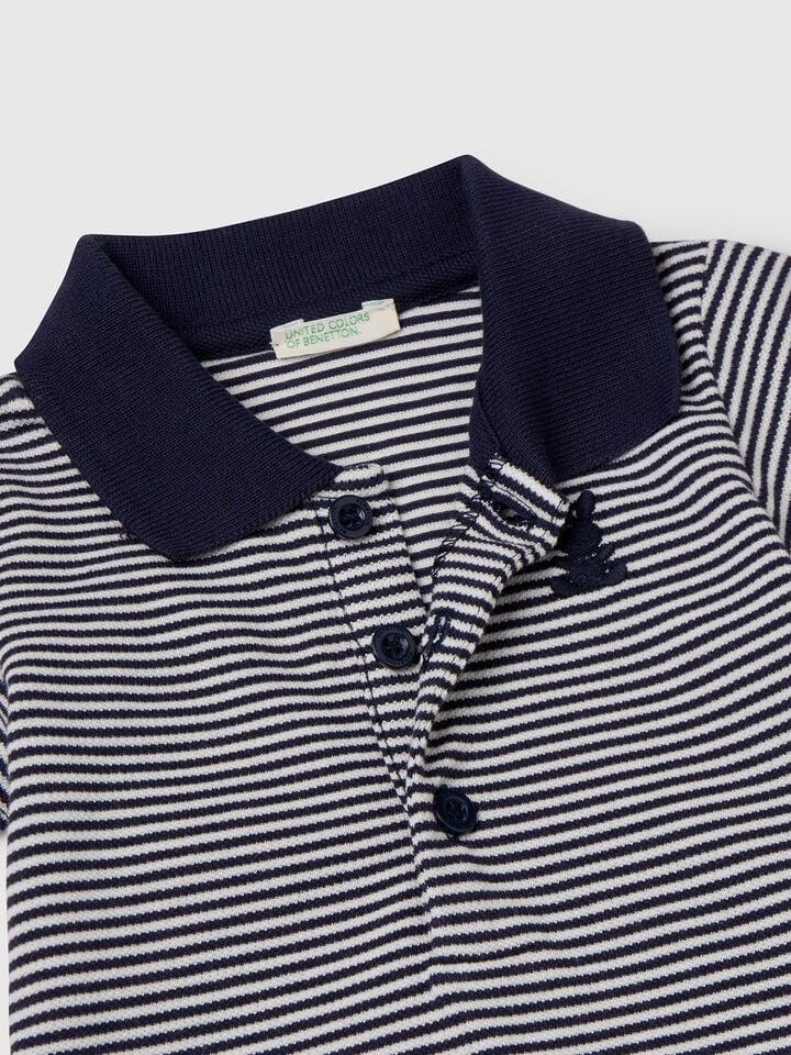 Benetton Polo Bodysuit In Stretch Cotton Dark Blue