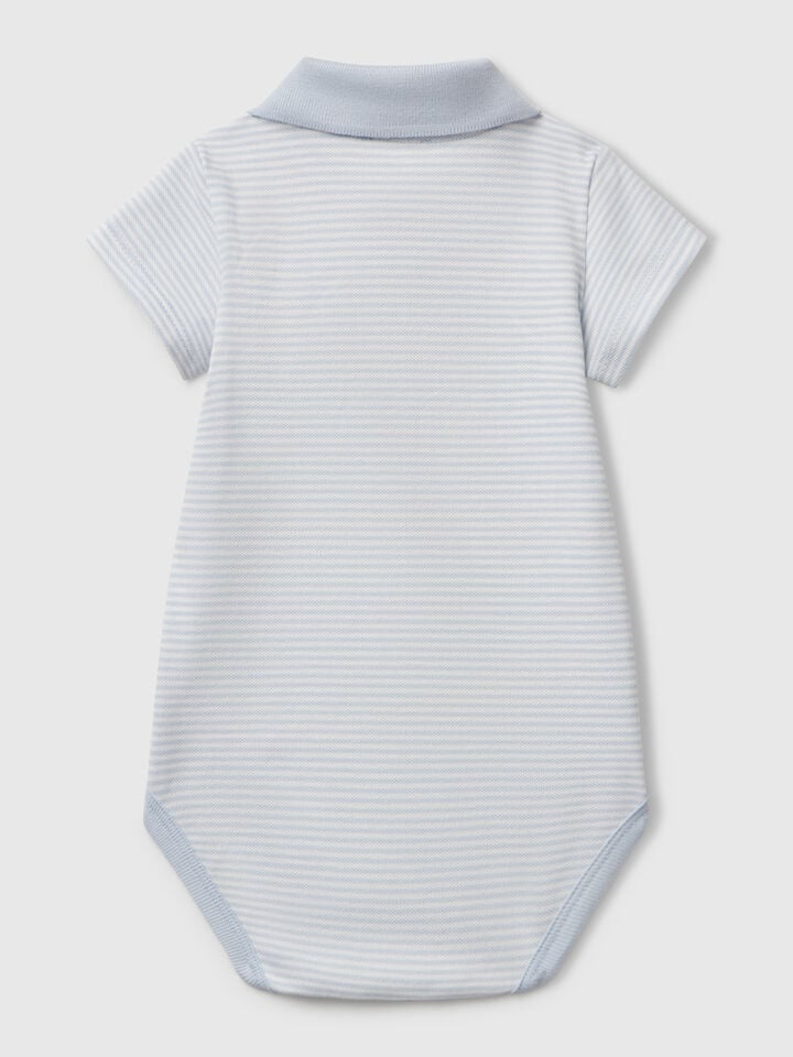 Benetton Polo Bodysuit In Stretch Cotton Sky Blue