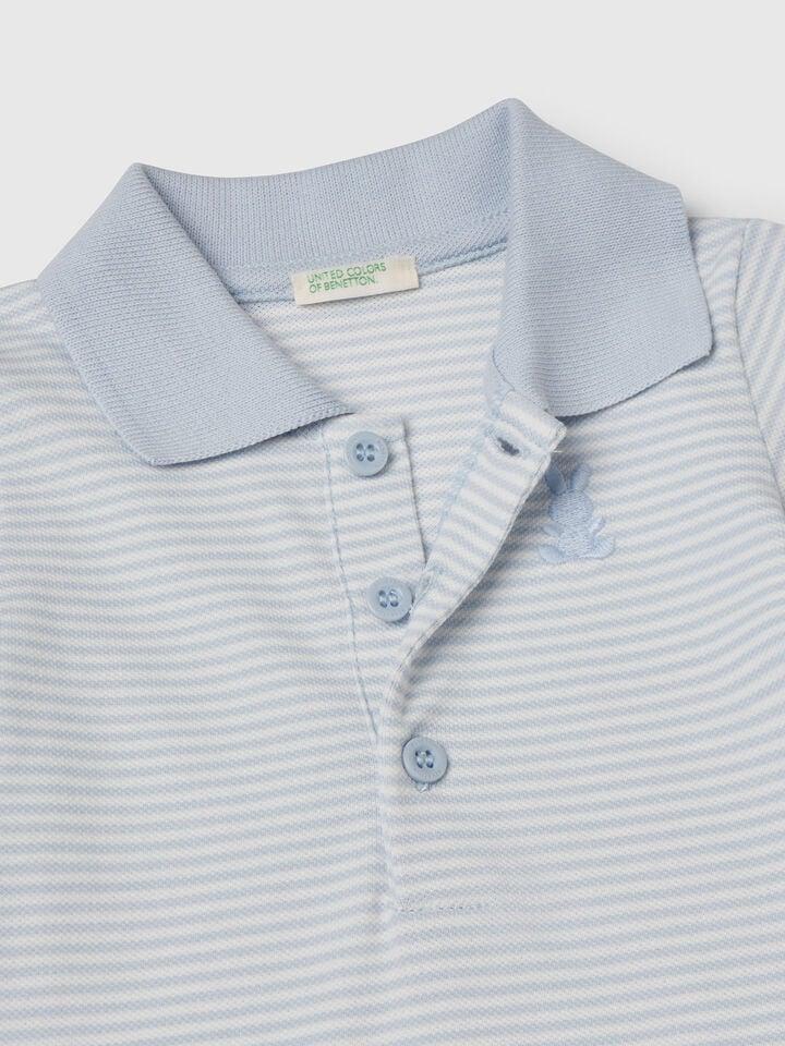 Benetton Polo Bodysuit In Stretch Cotton Sky Blue