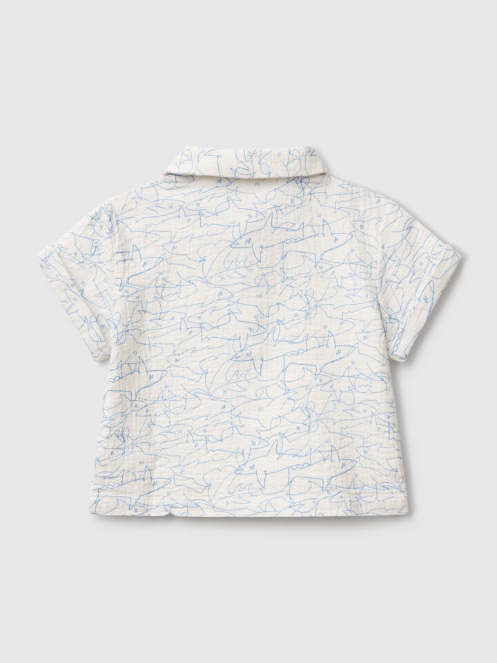 Benetton Polo With Shark Print Creamy White