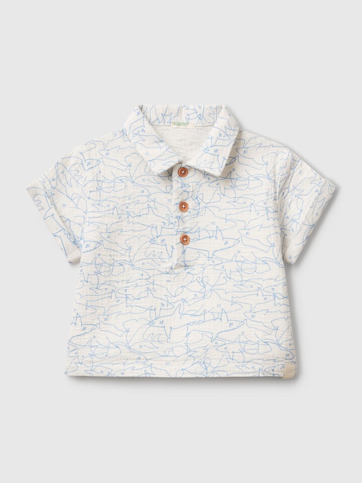 benetton Polo with shark print Creamy White