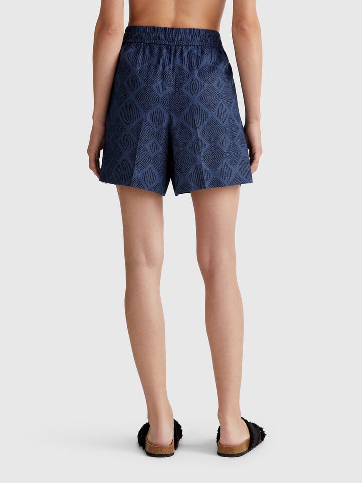 Benetton Printed Linen Shorts Blue