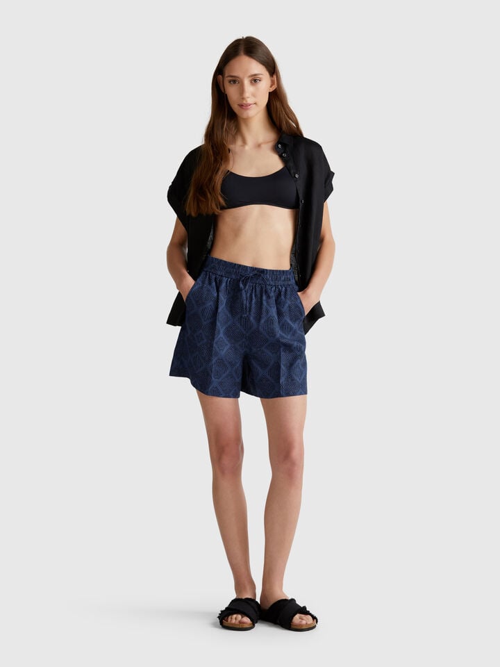 Benetton Printed Linen Shorts Blue