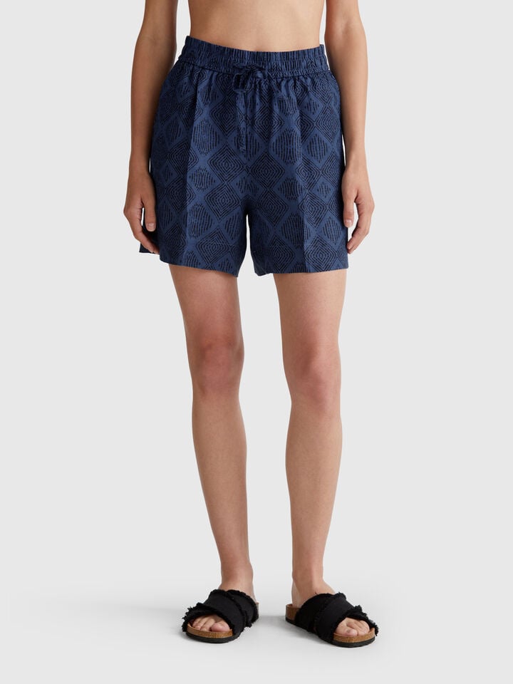 benetton Printed linen shorts Blue