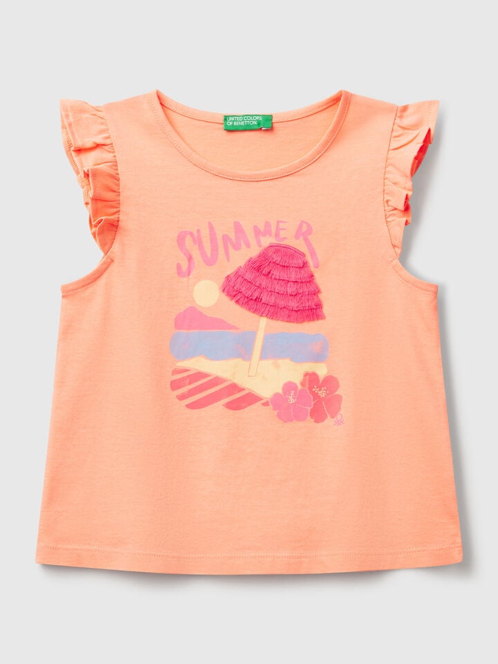 Benetton Printed Tank Top Orange