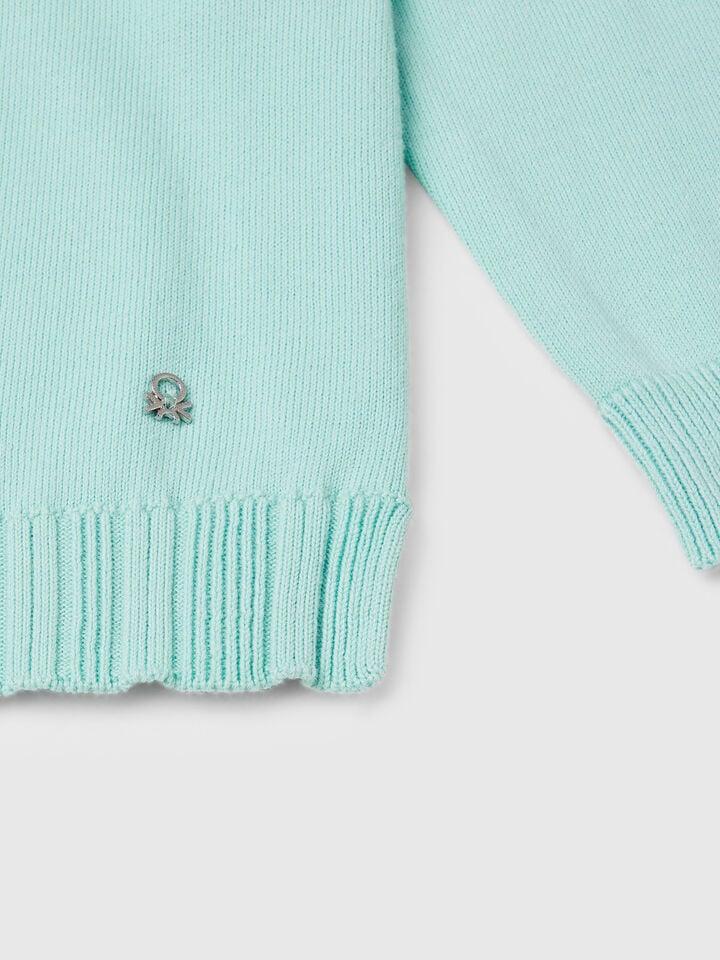 Benetton Pure Cotton Crew Neck Cardigan Aqua