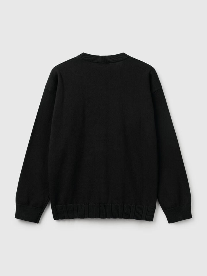 Benetton Pure Cotton Crew Neck Cardigan Black