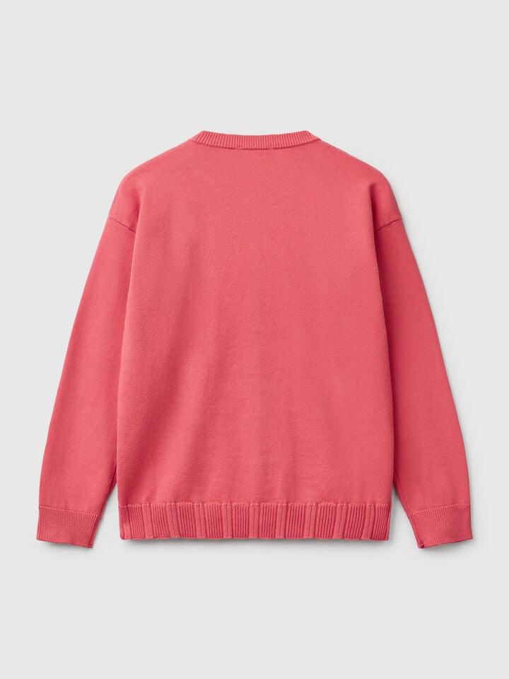 Benetton Pure Cotton Crew Neck Cardigan Cyclamen