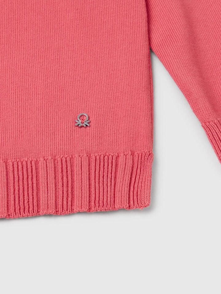 Benetton Pure Cotton Crew Neck Cardigan Cyclamen