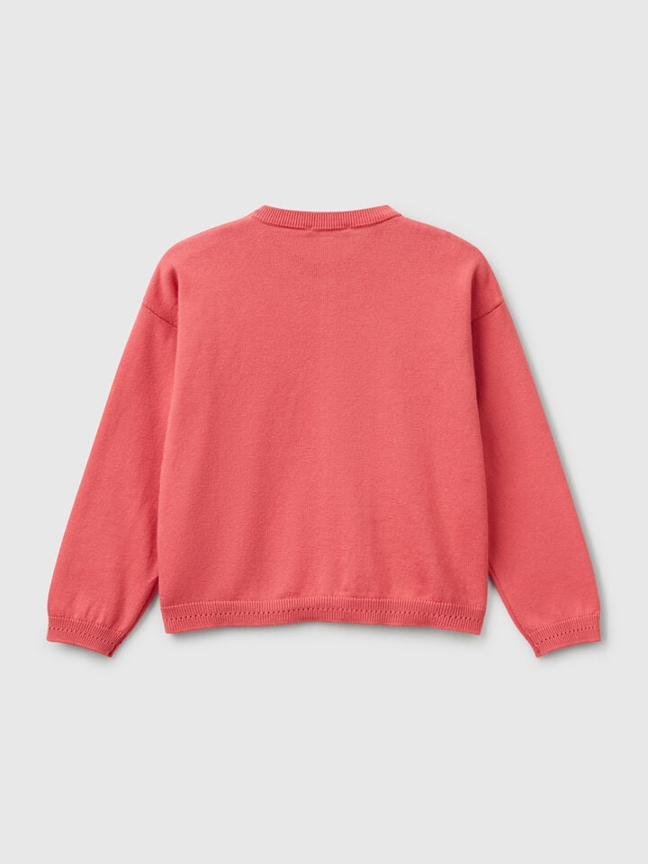 Benetton Pure Cotton Crew Neck Cardigan Cyclamen