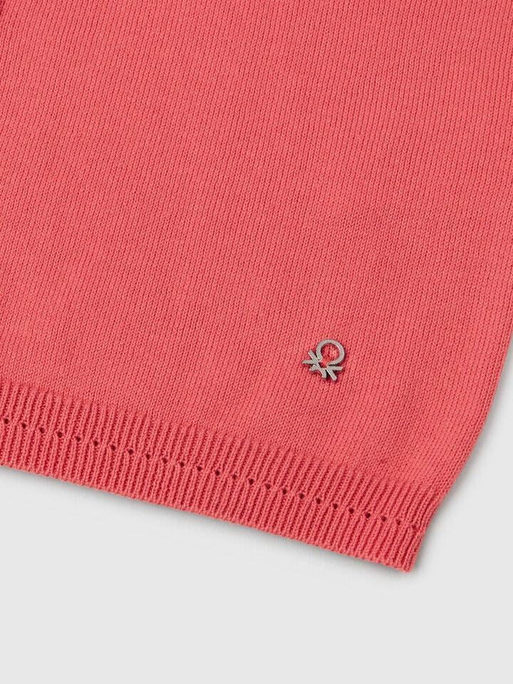 Benetton Pure Cotton Crew Neck Cardigan Cyclamen