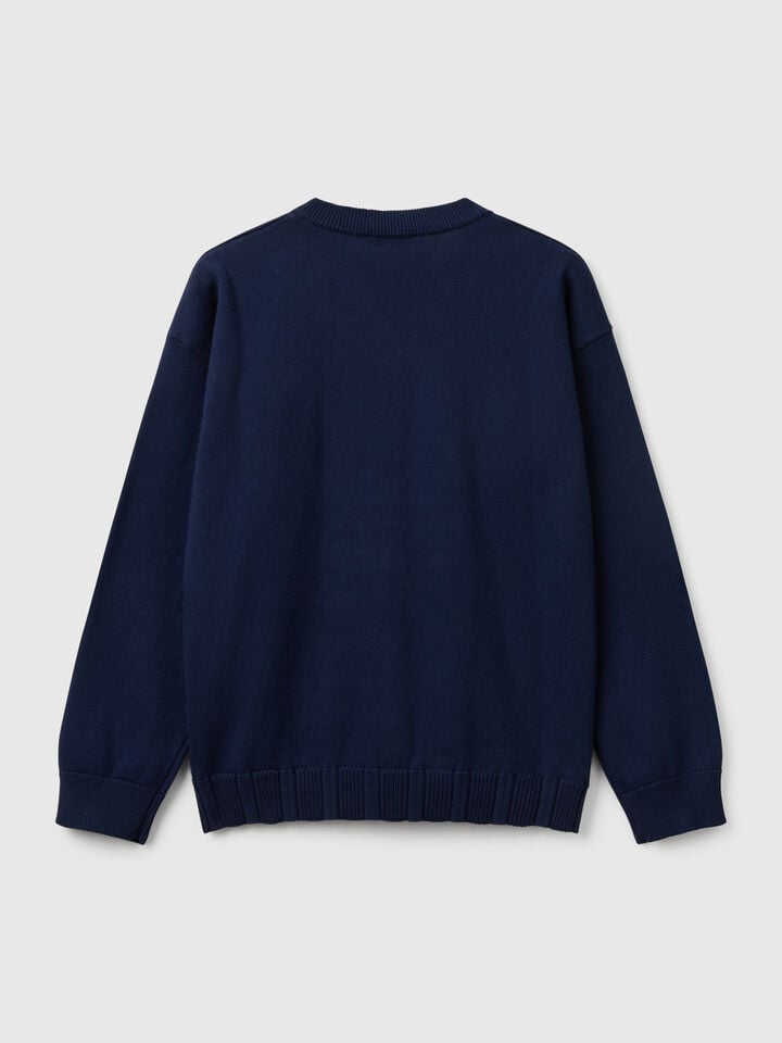 Benetton Pure Cotton Crew Neck Cardigan Dark Blue