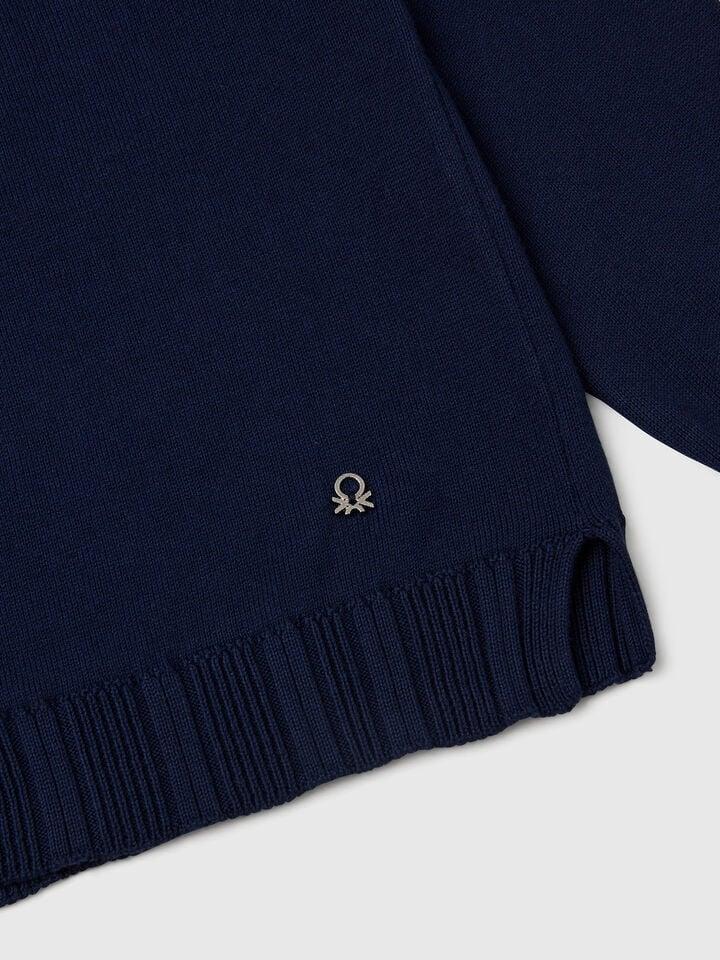 Benetton Pure Cotton Crew Neck Cardigan Dark Blue