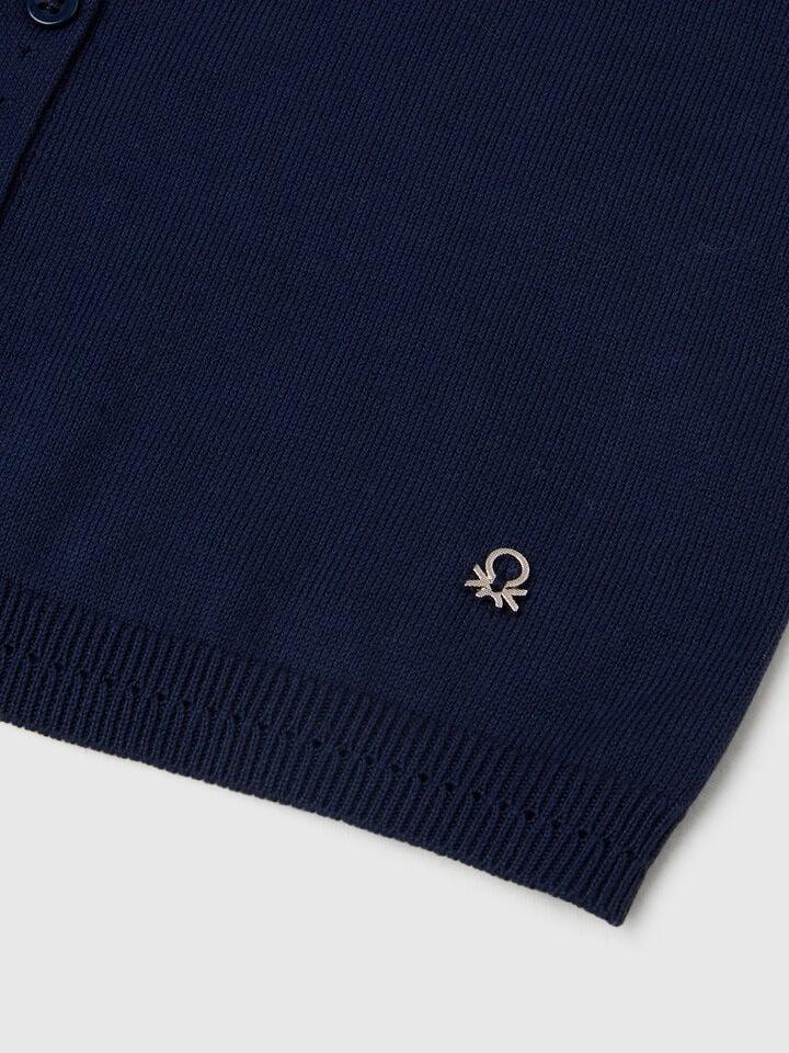 Benetton Pure Cotton Crew Neck Cardigan Dark Blue