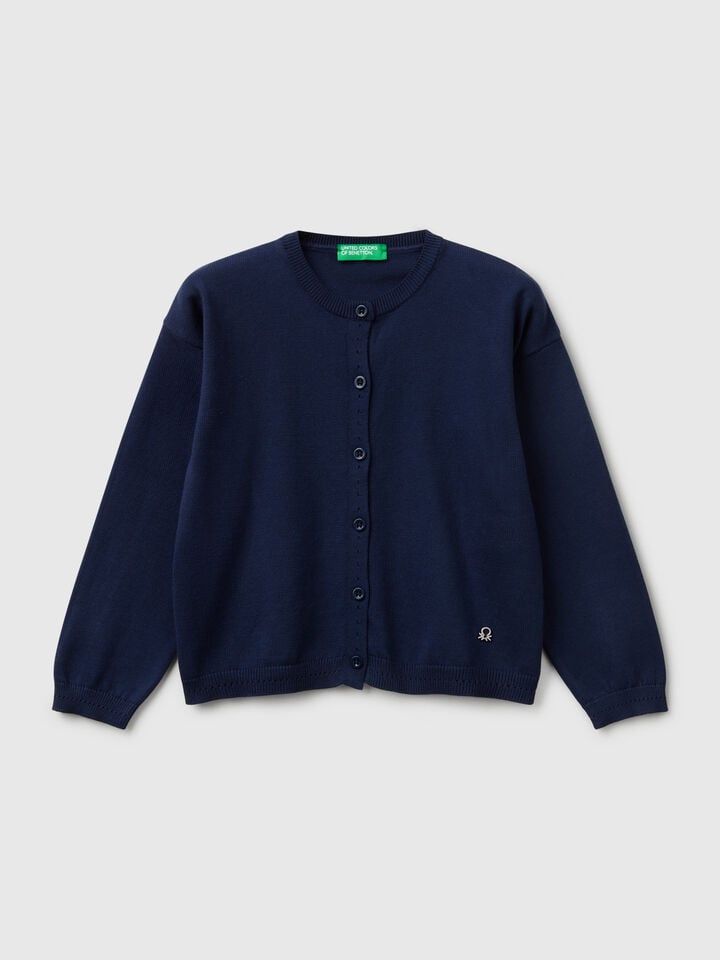 benetton Pure cotton crew neck cardigan Dark Blue