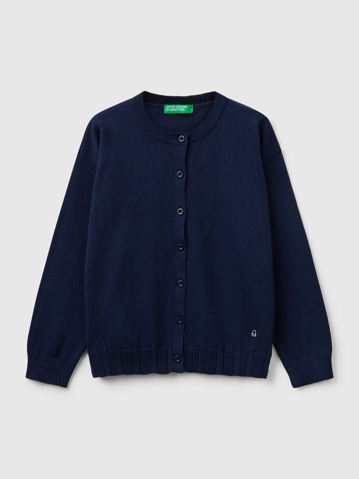 benetton Pure cotton crew neck cardigan Dark Blue