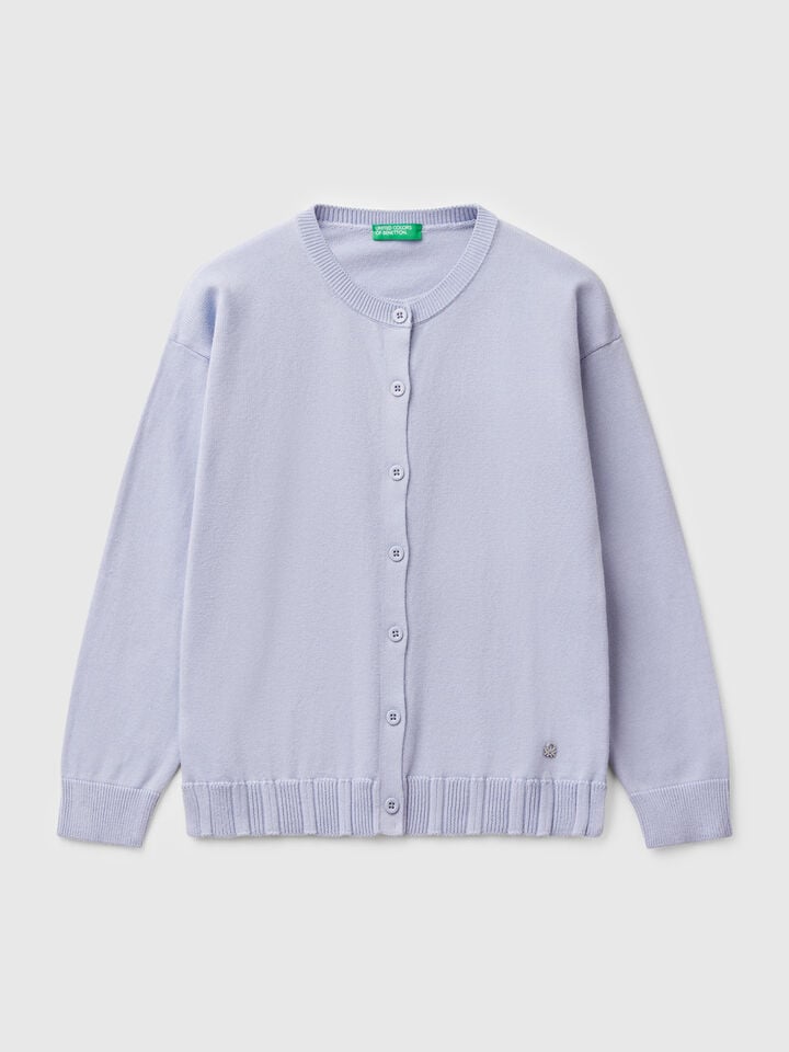 benetton Pure cotton crew neck cardigan Periwinkle