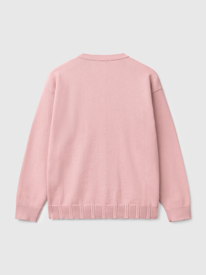 Benetton Pure Cotton Crew Neck Cardigan Pink