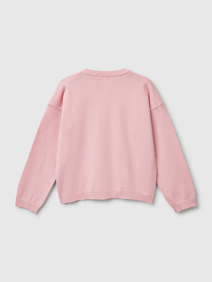Benetton Pure Cotton Crew Neck Cardigan Pink
