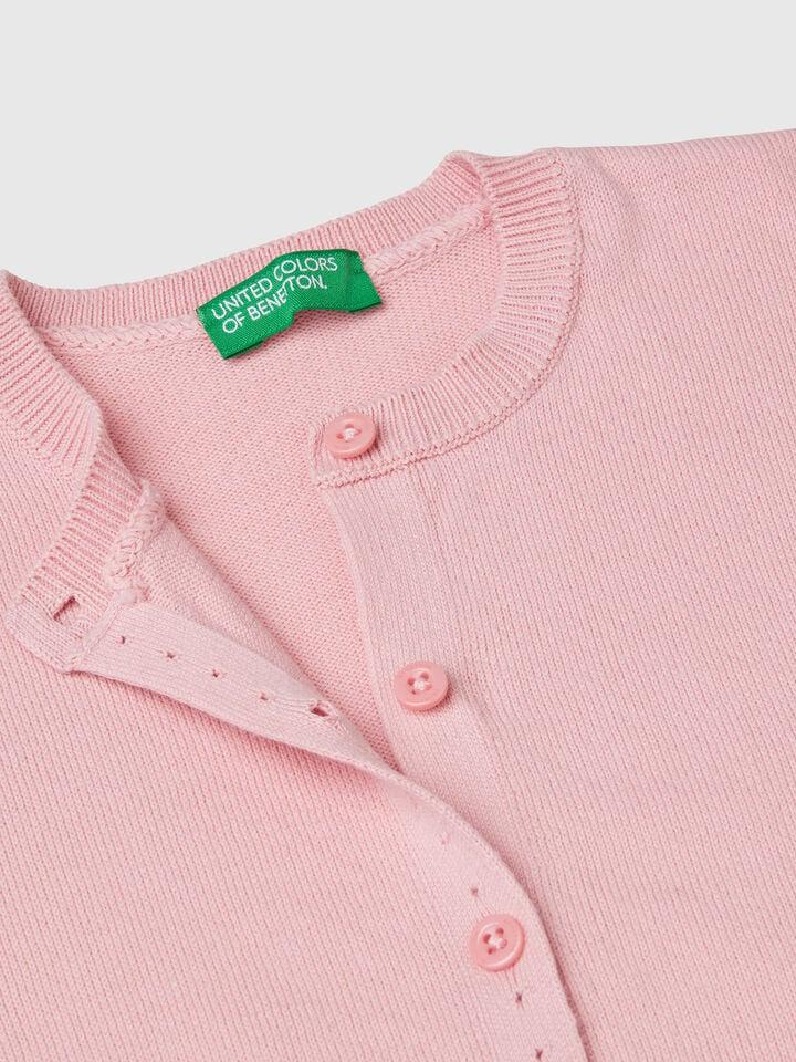 Benetton Pure Cotton Crew Neck Cardigan Pink