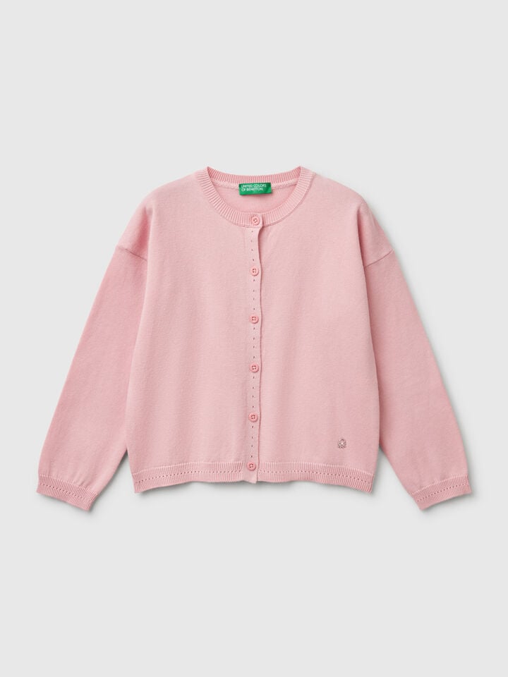 benetton Pure cotton crew neck cardigan Pink