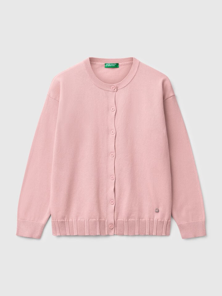 benetton Pure cotton crew neck cardigan Pink