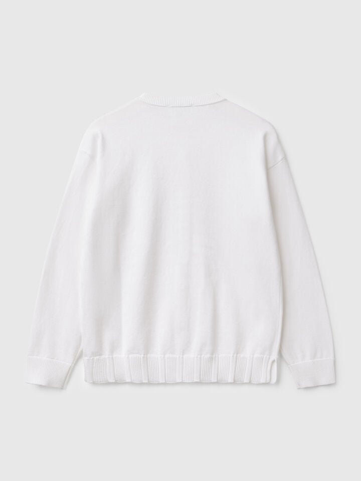 Benetton Pure Cotton Crew Neck Cardigan White