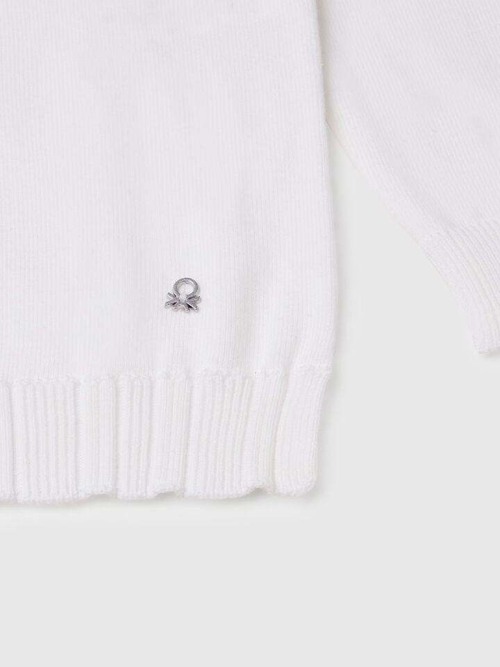 Benetton Pure Cotton Crew Neck Cardigan White