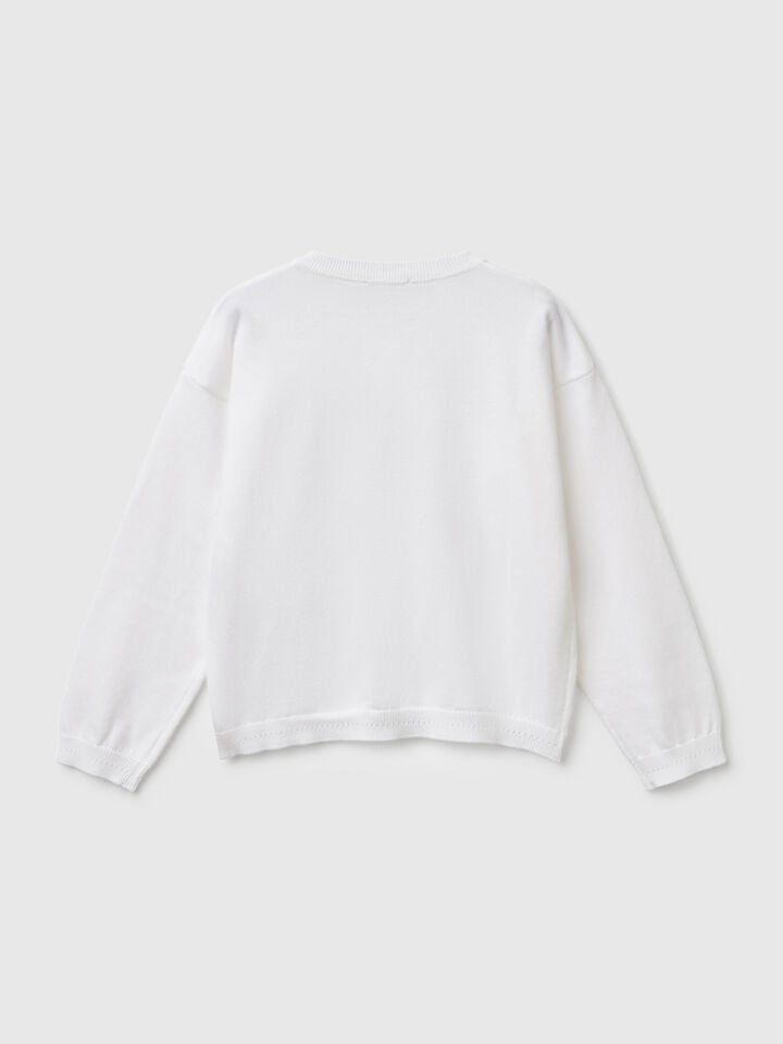 Benetton Pure Cotton Crew Neck Cardigan White