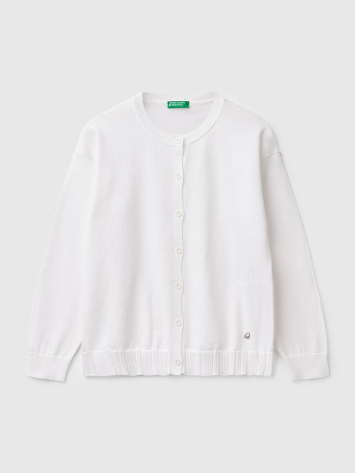 benetton Pure cotton crew neck cardigan White