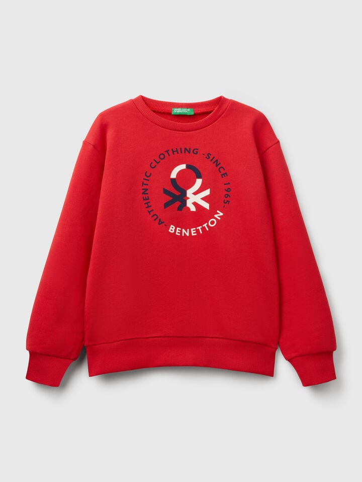 benetton Pure cotton sweatshirt with print Red