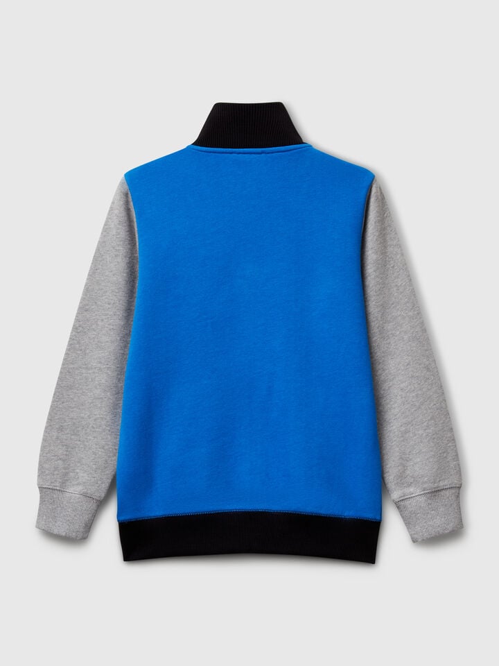 Benetton Pure Cotton Sweatshirt With Zipper Blue