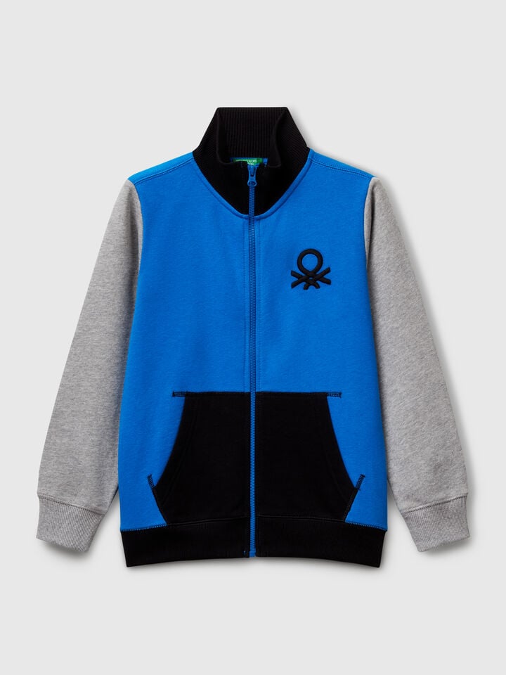 benetton Pure cotton sweatshirt with zipper Blue